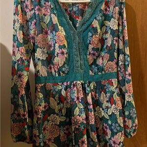 Women’s Matilda Jane Teal Floral Lace Blouse Size Small